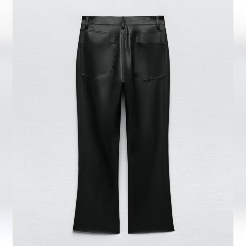 ZARA FLARED FAUX LEATHER  Pants BLACK Size 2 - Picture 7 of 11